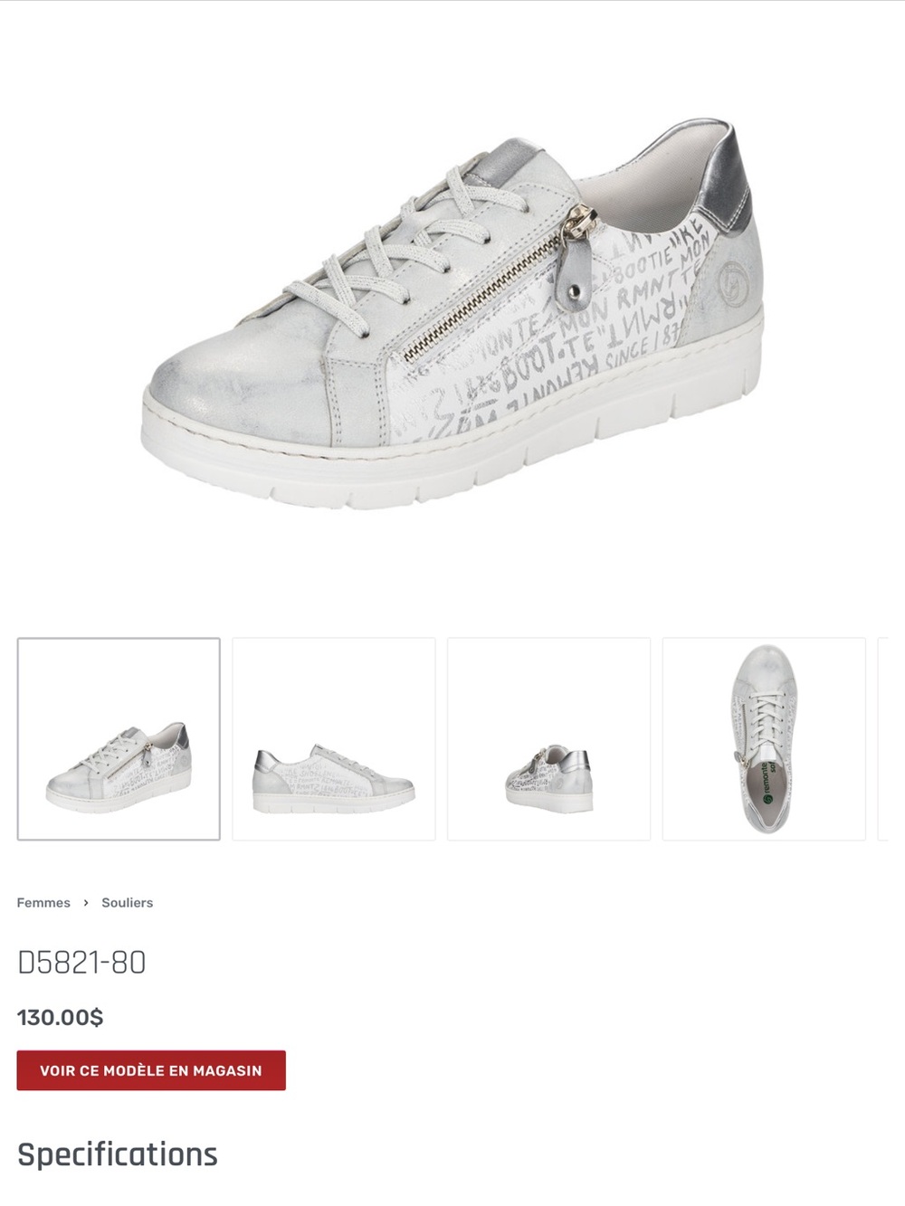 Remonte Silver White Low-Top Sneakers size 40